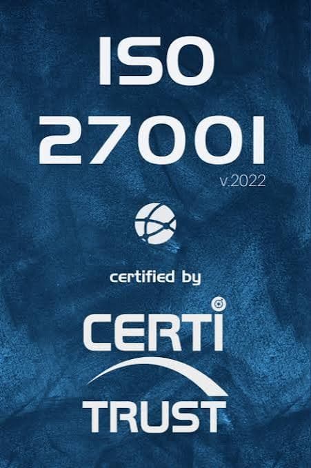 ISO 27001 version 2022 certificate badge, certified by CertiTrust